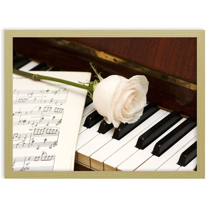 Glezna bēšā rāmī - White Rose On The Piano  Home Trends DECO