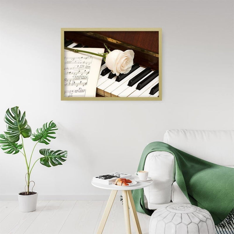 Glezna bēšā rāmī - White Rose On The Piano  Home Trends DECO