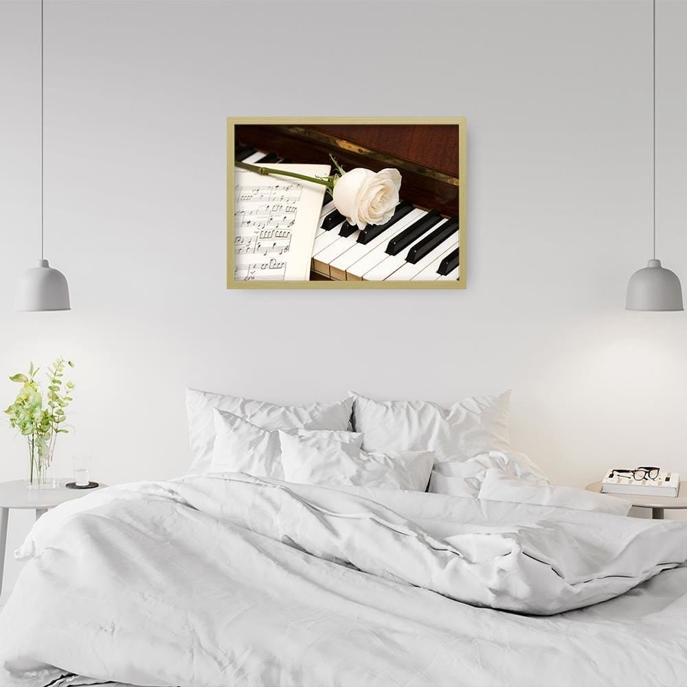 Glezna bēšā rāmī - White Rose On The Piano  Home Trends DECO