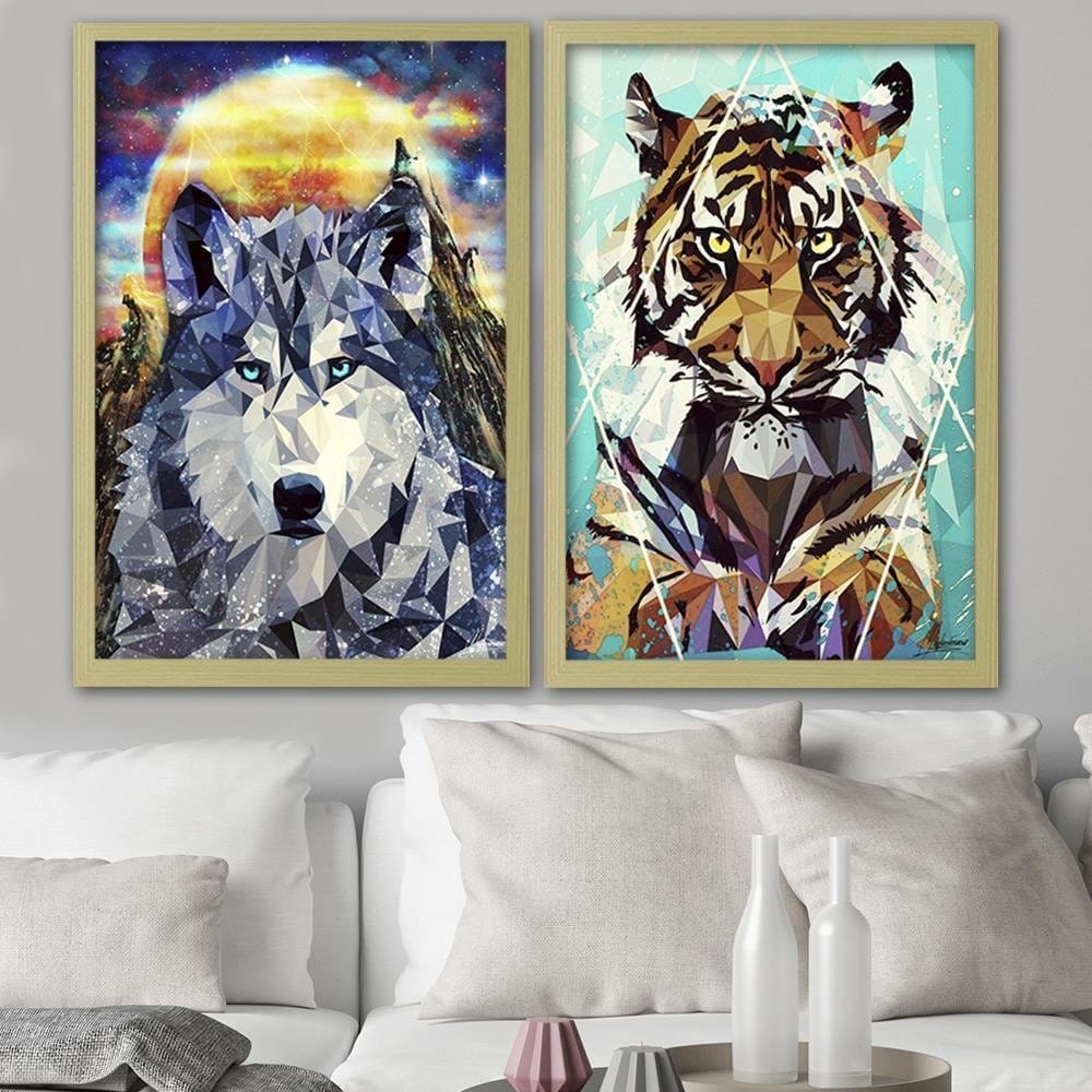 Glezna bēšā rāmī - Wolf On A Background Of Mountains  Home Trends DECO