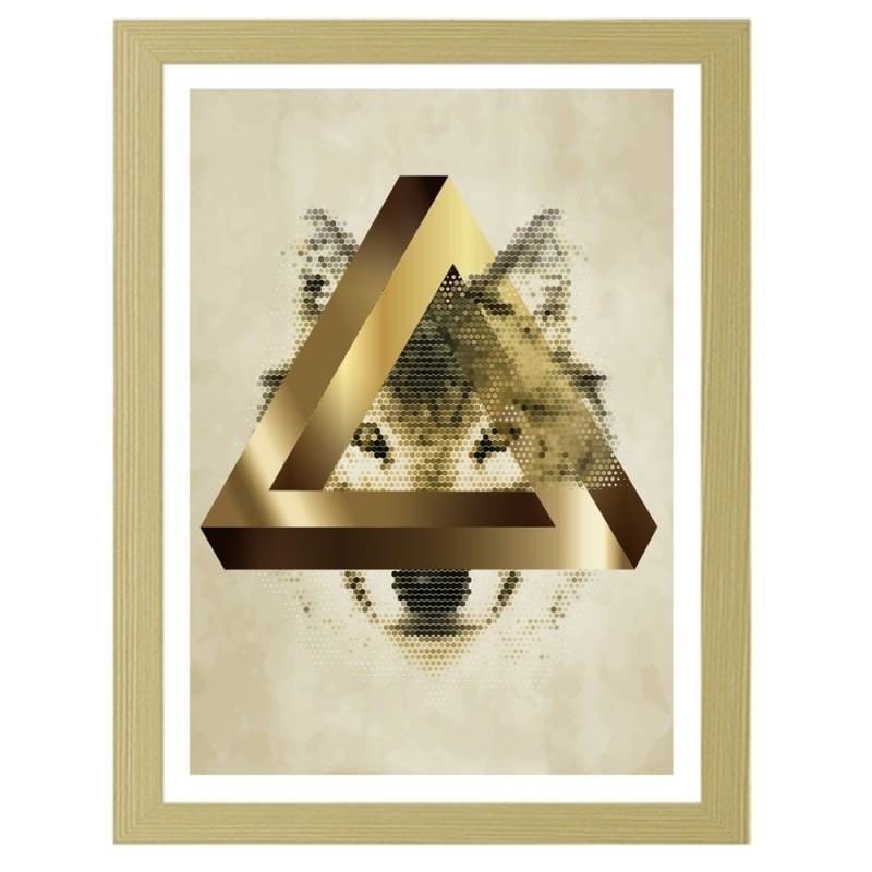 Glezna bēšā rāmī - Wolf's Golden Geometry  Home Trends DECO