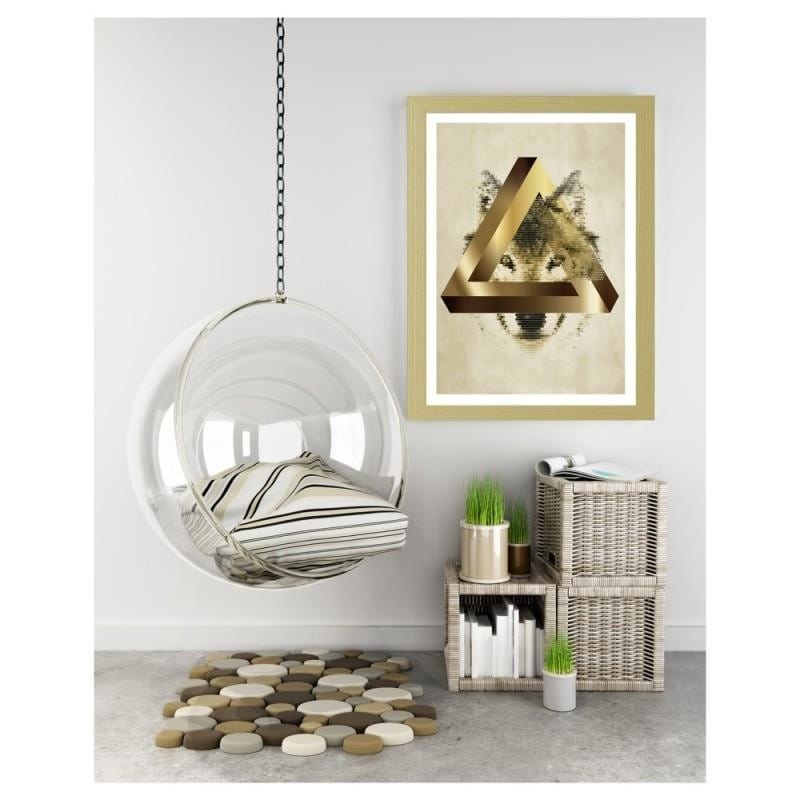 Glezna bēšā rāmī - Wolf's Golden Geometry  Home Trends DECO