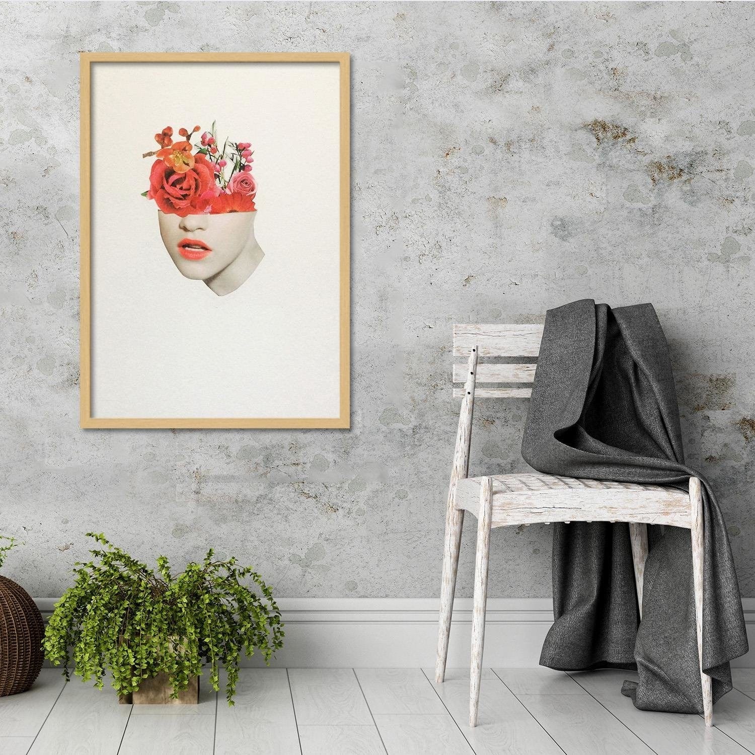 Glezna bēšā rāmī - Woman Face With Red Roses  Home Trends DECO