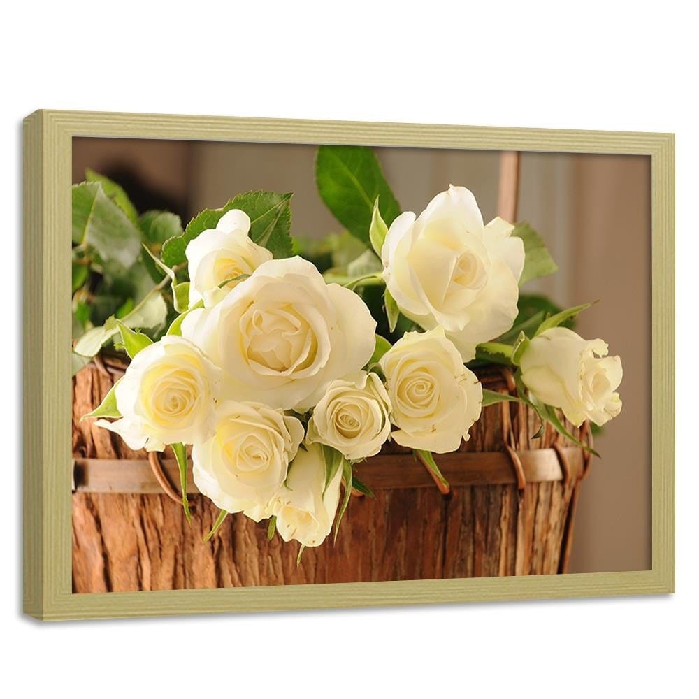 Glezna bēšā rāmī - Yellow Flowers In The Basket  Home Trends DECO