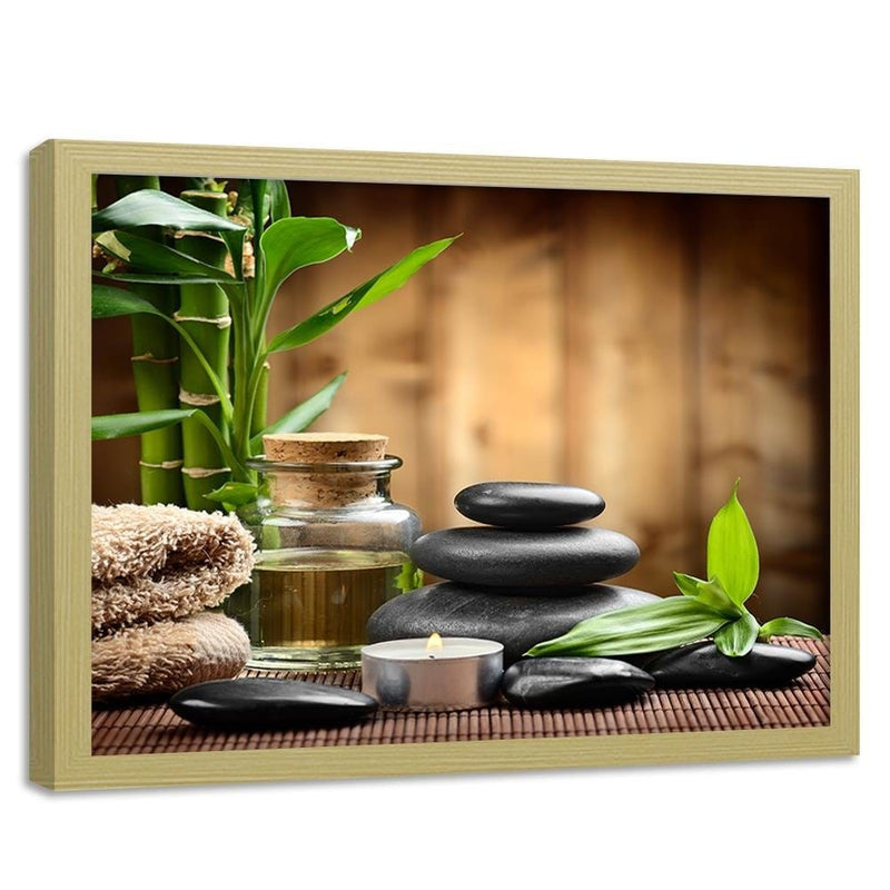Glezna bēšā rāmī - Zen Black Stones And Bamboo  Home Trends DECO
