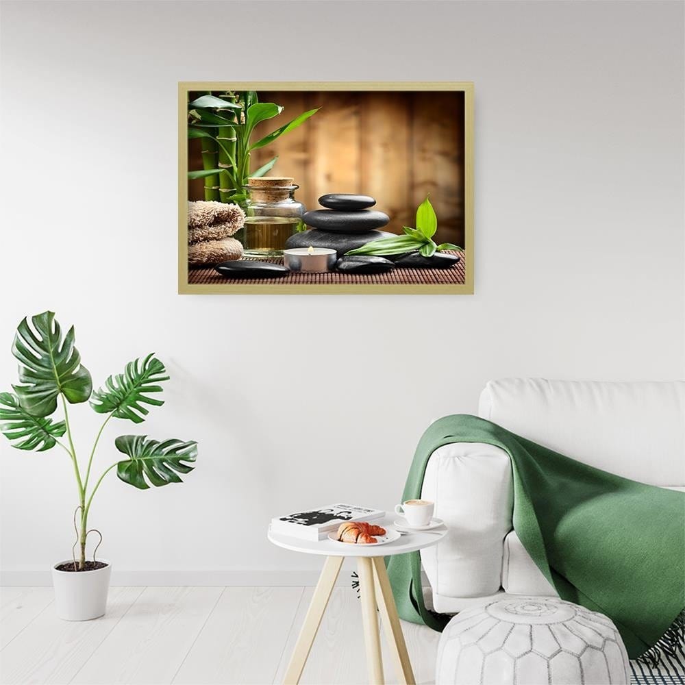 Glezna bēšā rāmī - Zen Black Stones And Bamboo  Home Trends DECO