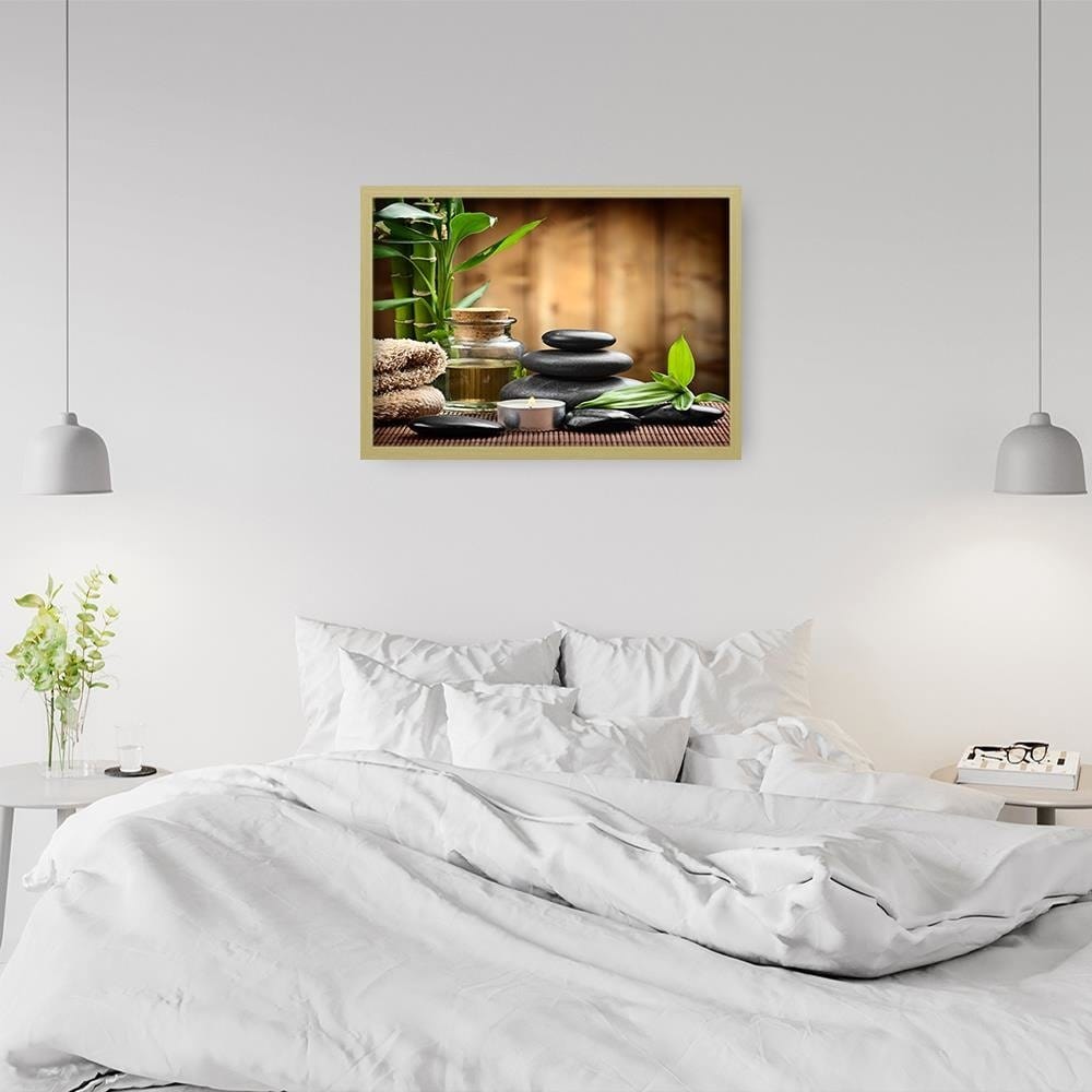 Glezna bēšā rāmī - Zen Black Stones And Bamboo  Home Trends DECO