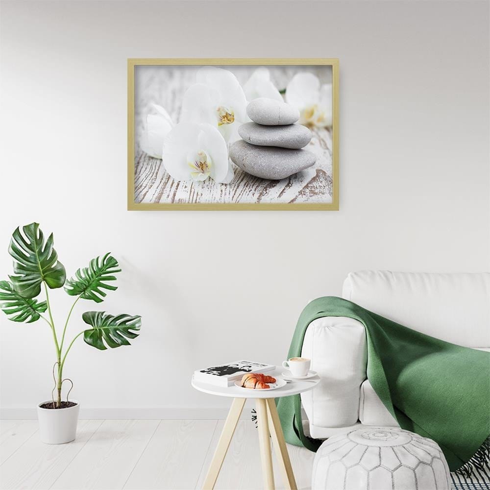 Glezna bēšā rāmī - Zen Flowers And Stones  Home Trends DECO