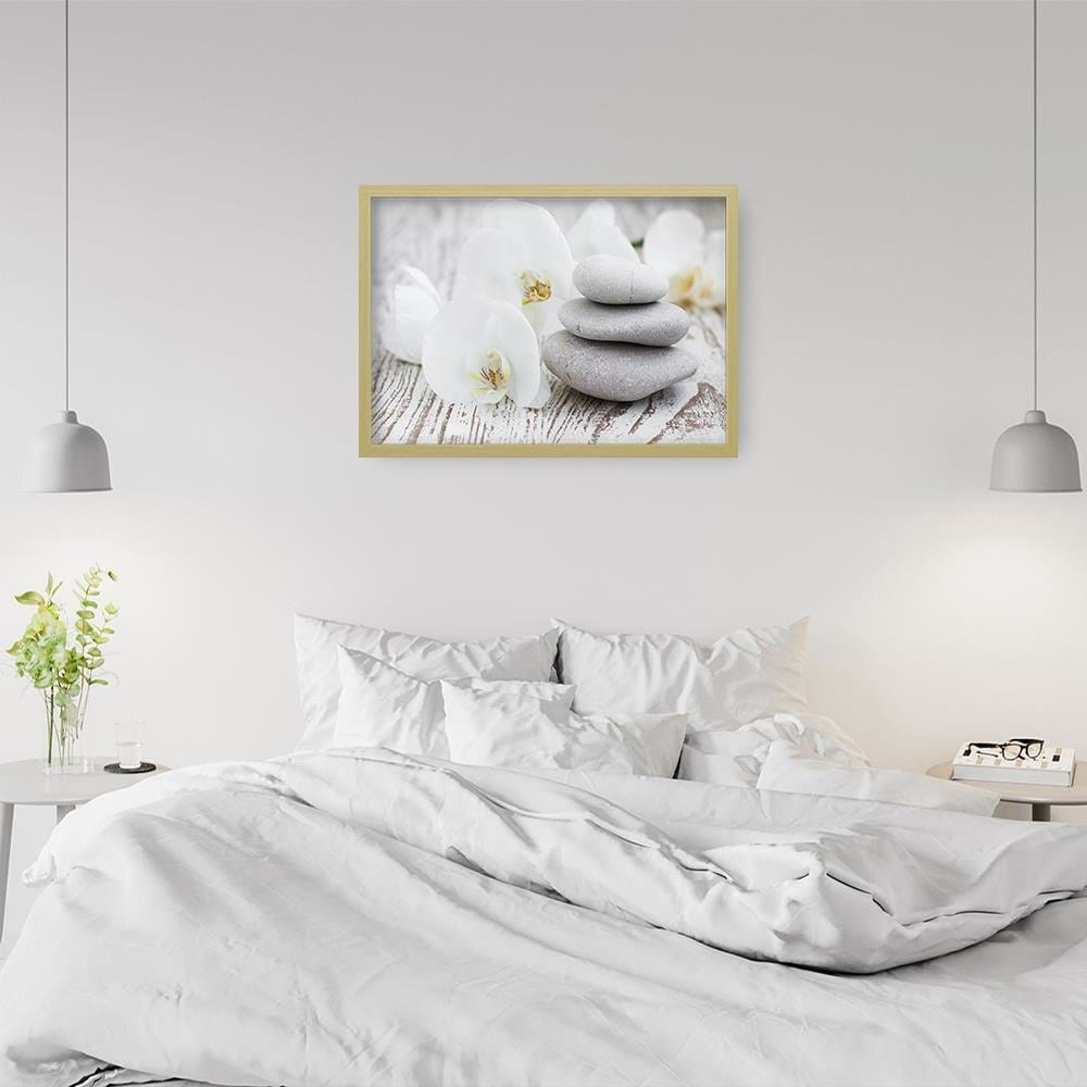Glezna bēšā rāmī - Zen Flowers And Stones  Home Trends DECO