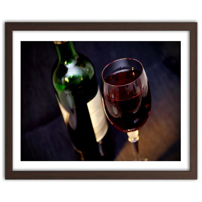 Glezna brūnā rāmī - A Bottle Of Wine And A Glass  Home Trends DECO