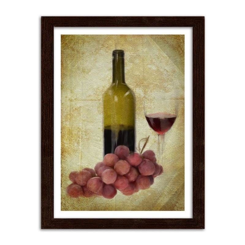Glezna brūnā rāmī - A bottle of wine and grapes  Home Trends DECO