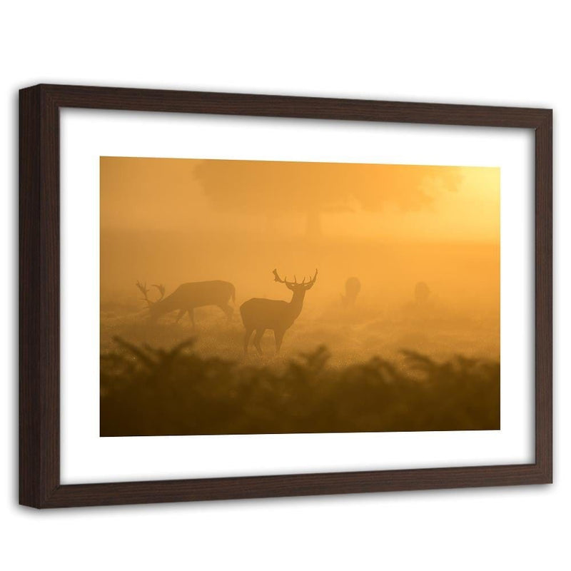 Glezna brūnā rāmī - A Herd Of Deer At Dawn  Home Trends DECO