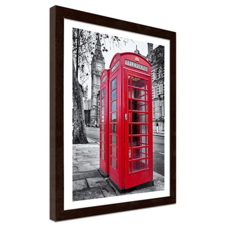 Glezna brūnā rāmī - A red phone booth in London  Home Trends DECO