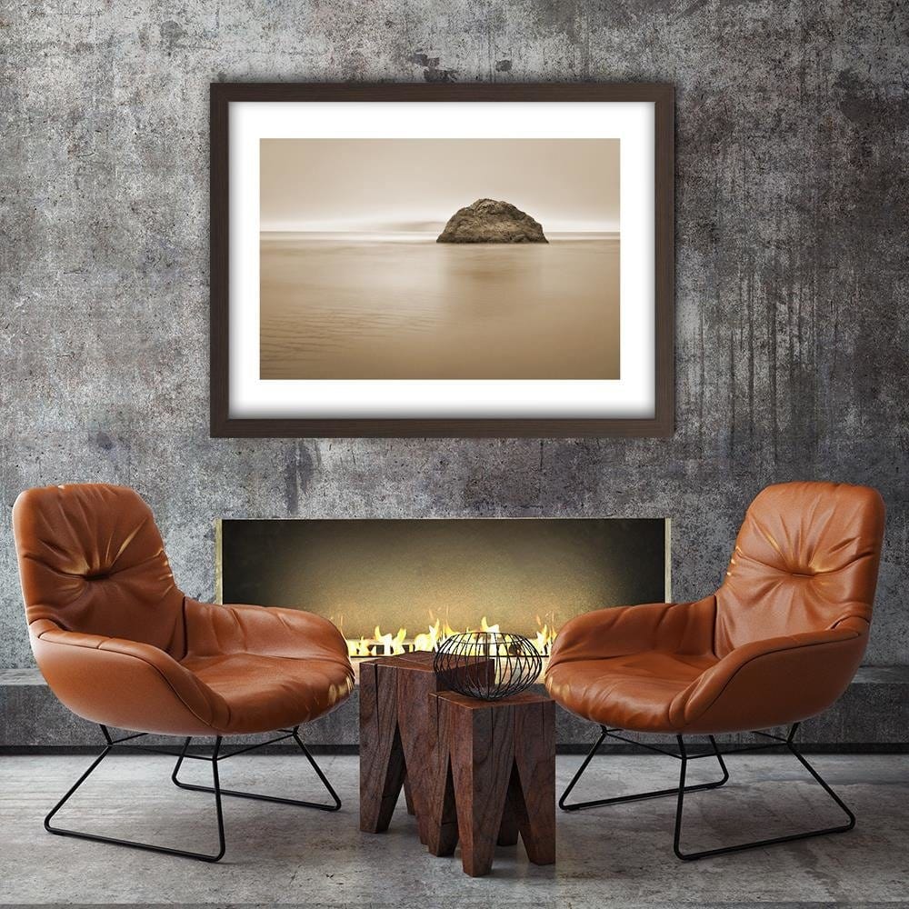 Glezna brūnā rāmī - A Rock In The Sea At Dusk 1  Home Trends DECO
