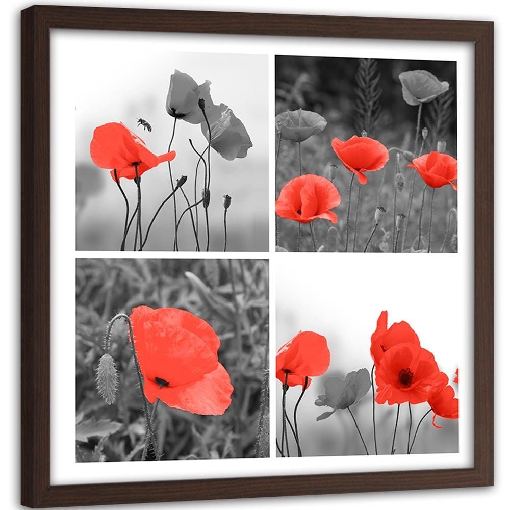 Glezna brūnā rāmī - A Set Of Red Poppies  Home Trends DECO