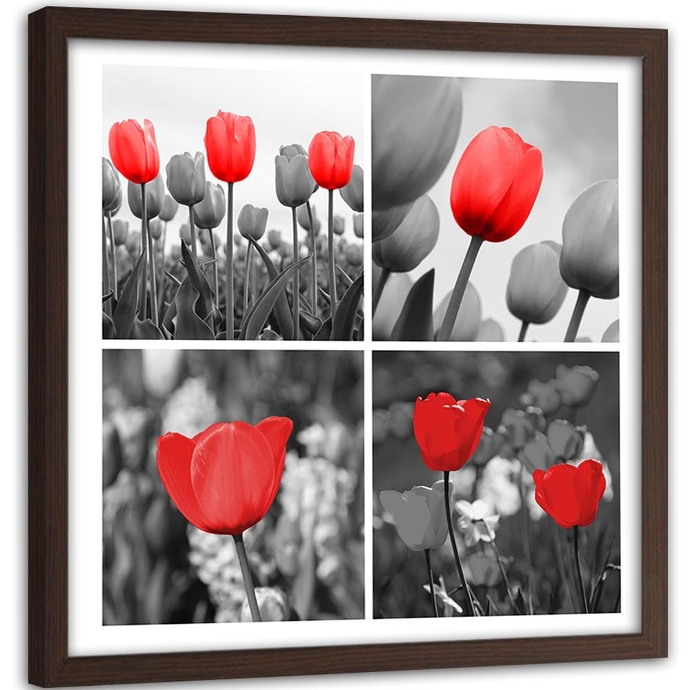Glezna brūnā rāmī - A Set Of Red Tulips In Gray  Home Trends DECO