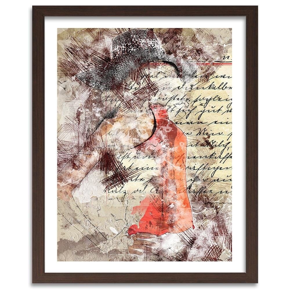 Glezna brūnā rāmī - A Woman In A Hat Abstraction  Home Trends DECO