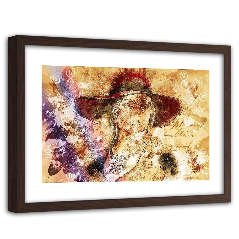 Glezna brūnā rāmī - A Woman In A Red Hat  Home Trends DECO