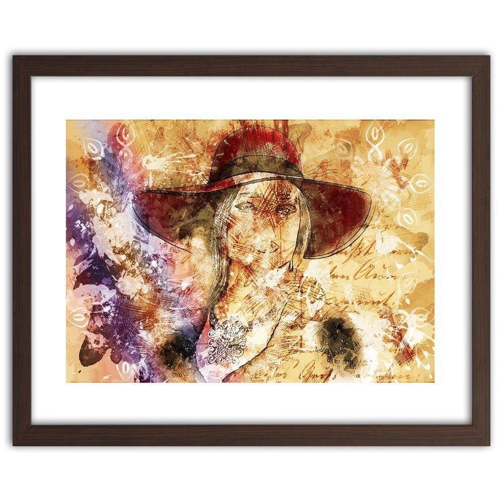 Glezna brūnā rāmī - A Woman In A Red Hat  Home Trends DECO
