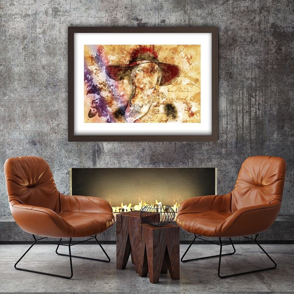 Glezna brūnā rāmī - A Woman In A Red Hat  Home Trends DECO