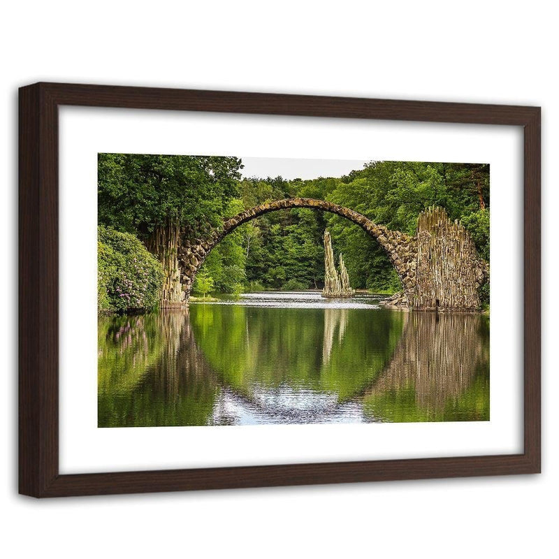Glezna brūnā rāmī - Arch Bridge Over The Lake  Home Trends DECO
