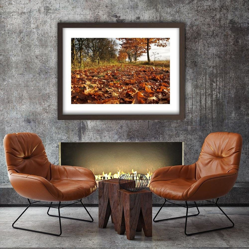 Glezna brūnā rāmī - Autumn Leaves On The Forest Road  Home Trends DECO