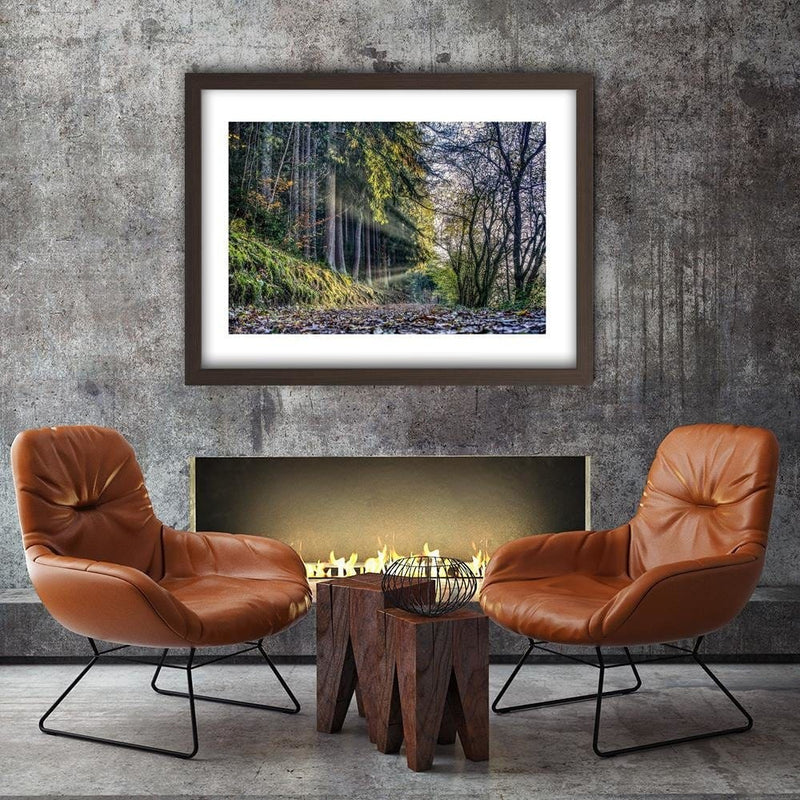 Glezna brūnā rāmī - Autumn Leaves On The Road In The Forest  Home Trends DECO