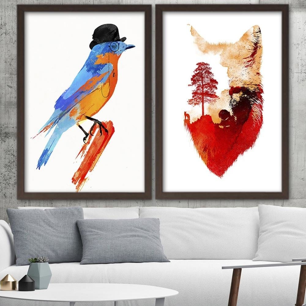 Glezna brūnā rāmī - Bird In A Bowler Hat  Home Trends DECO