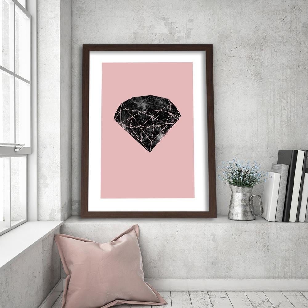 Glezna brūnā rāmī - Black Diamond On A Pink Background  Home Trends DECO