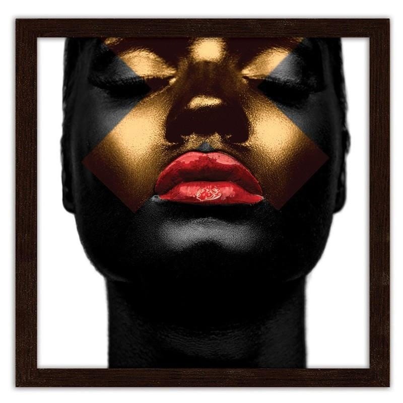 Glezna brūnā rāmī - Black skin and red lips  Home Trends DECO