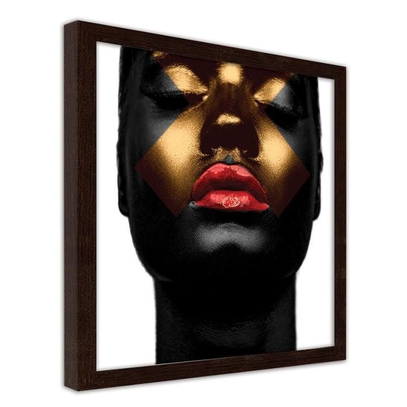 Glezna brūnā rāmī - Black skin and red lips  Home Trends DECO