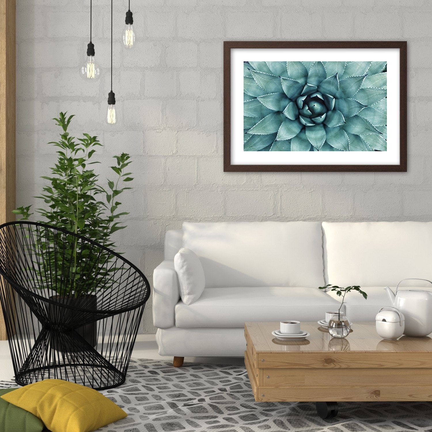 Glezna brūnā rāmī - Blue Aloe  Home Trends DECO
