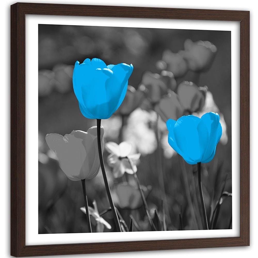 Glezna brūnā rāmī - Blue Tulips On A Meadow  Home Trends DECO