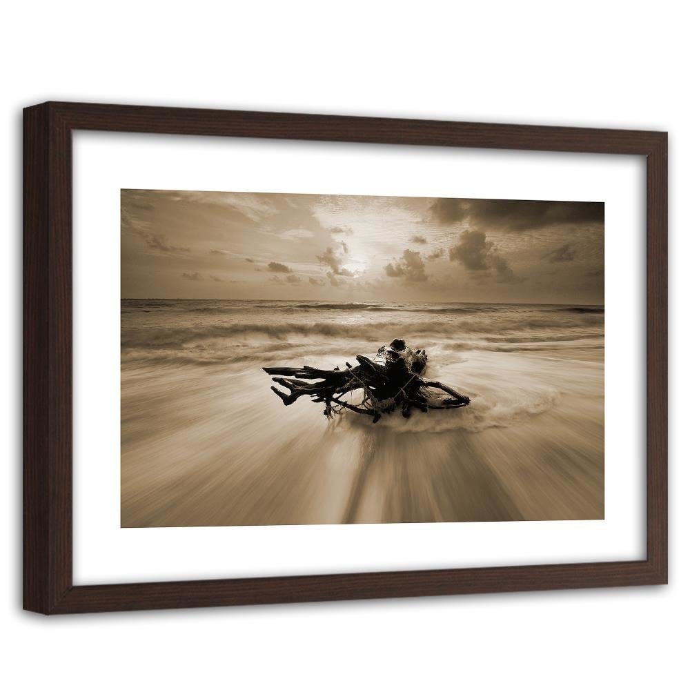 Glezna brūnā rāmī - Branch On The Seashore 1  Home Trends DECO