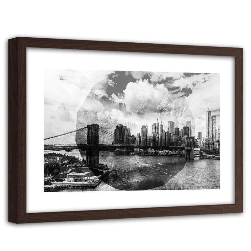 Glezna brūnā rāmī - Bridge In New York City 3  Home Trends DECO