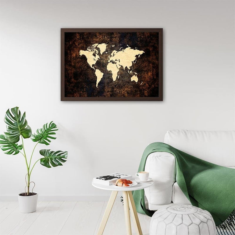 Glezna brūnā rāmī - Brown Map Of The World  Home Trends DECO