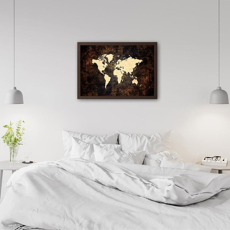 Glezna brūnā rāmī - Brown Map Of The World  Home Trends DECO