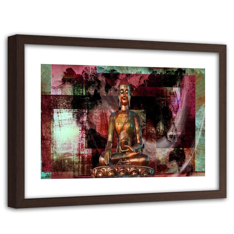 Glezna brūnā rāmī - Buddha And Abstract Background  Home Trends DECO