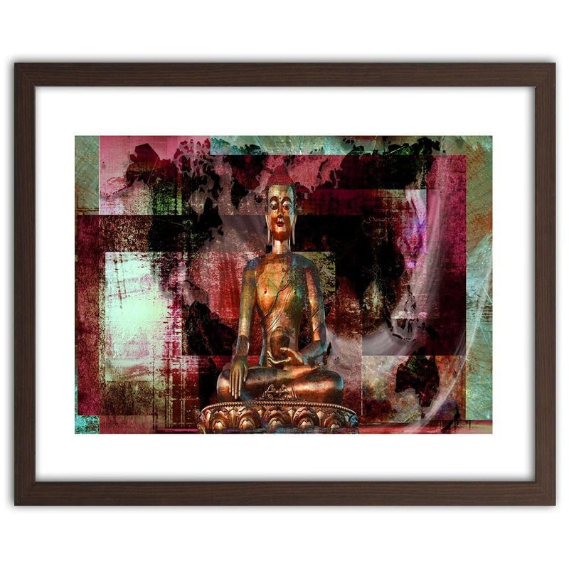Glezna brūnā rāmī - Buddha And Abstract Background  Home Trends DECO