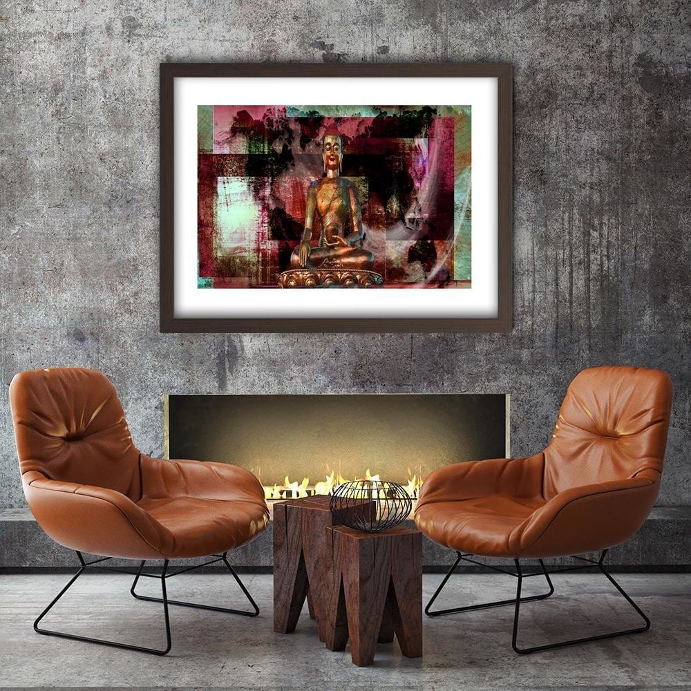 Glezna brūnā rāmī - Buddha And Abstract Background  Home Trends DECO