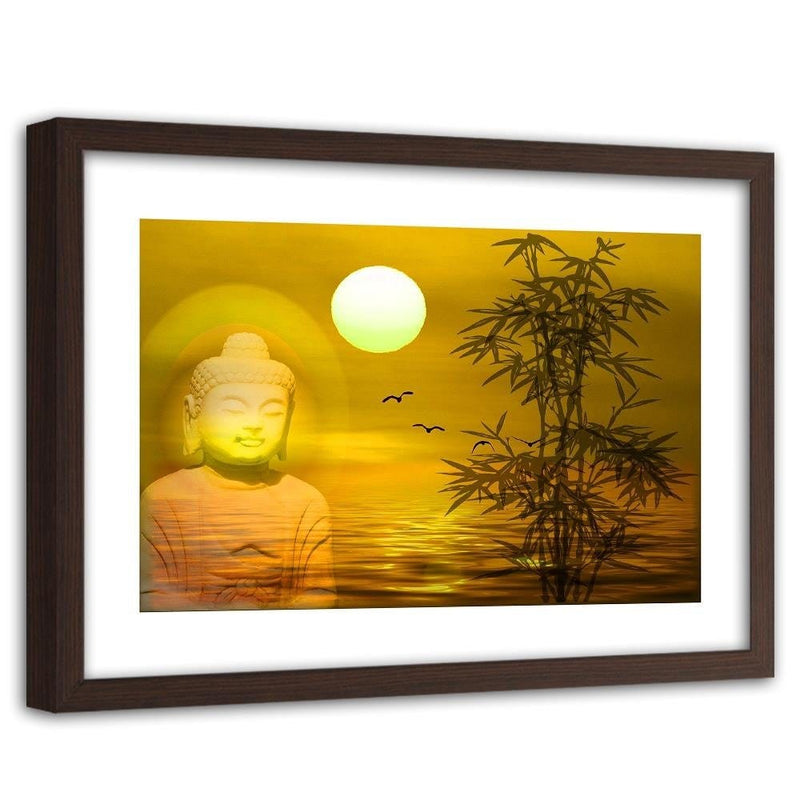 Glezna brūnā rāmī - Buddha By The Sea At Sunset  Home Trends DECO