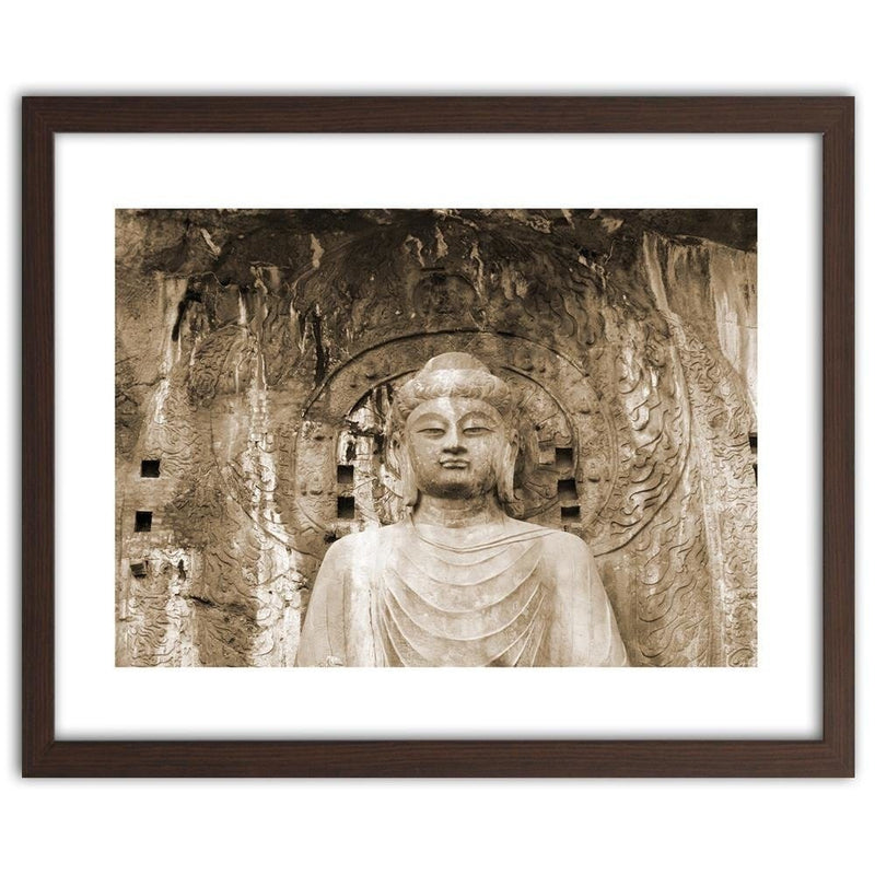 Glezna brūnā rāmī - Buddha In Front Of The Walls Of The Temple  Home Trends DECO