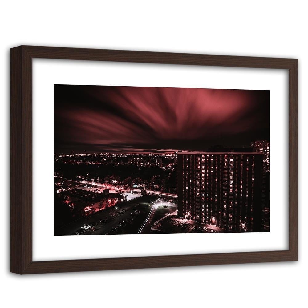 Glezna brūnā rāmī - City In Red Lights  Home Trends DECO