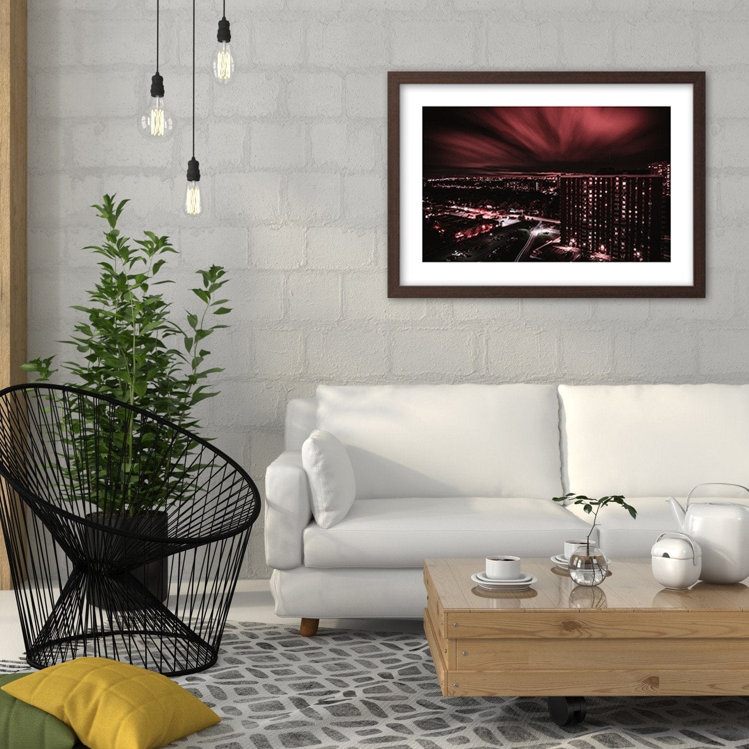 Glezna brūnā rāmī - City In Red Lights  Home Trends DECO