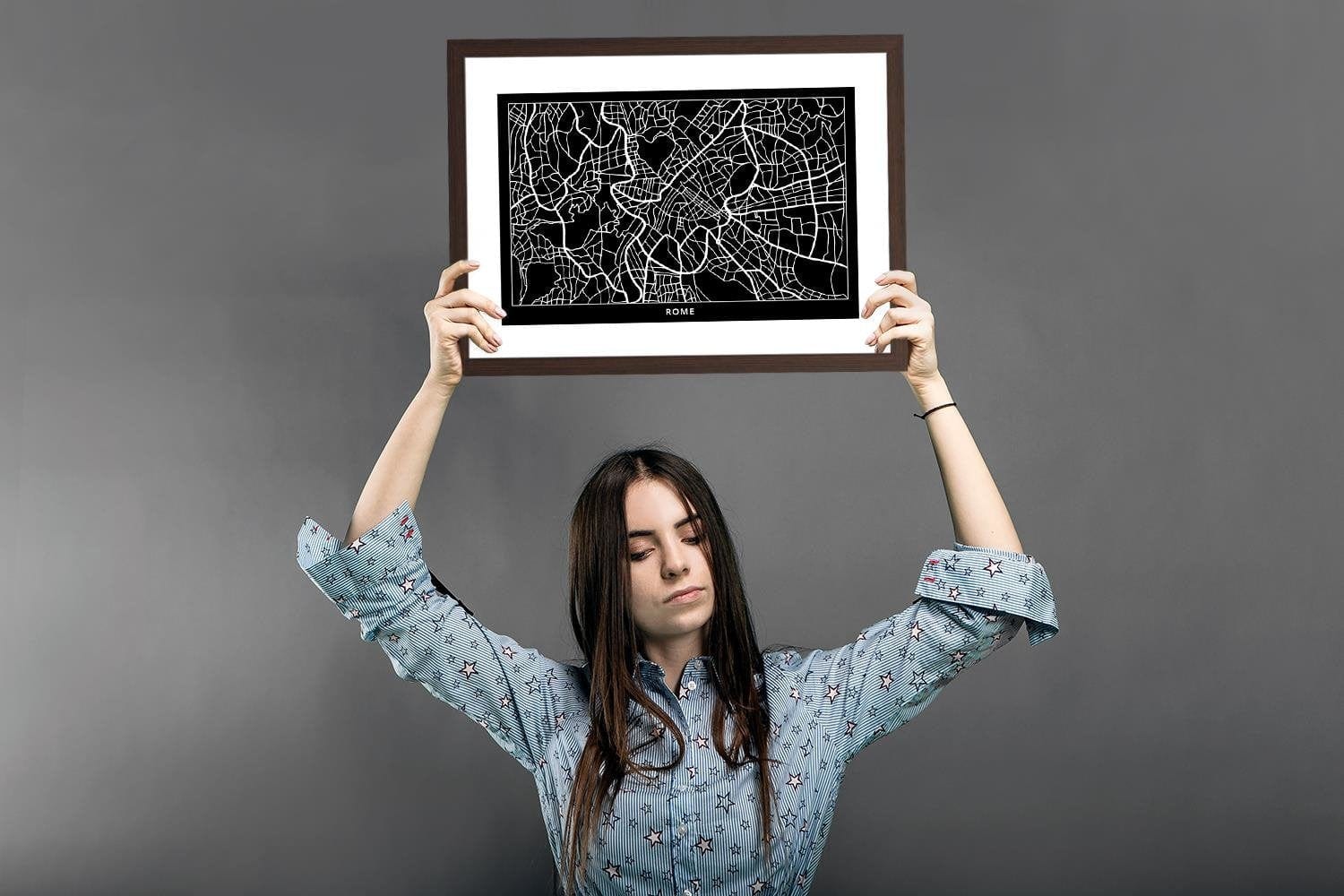 Glezna brūnā rāmī - City Plan Rome  Home Trends DECO