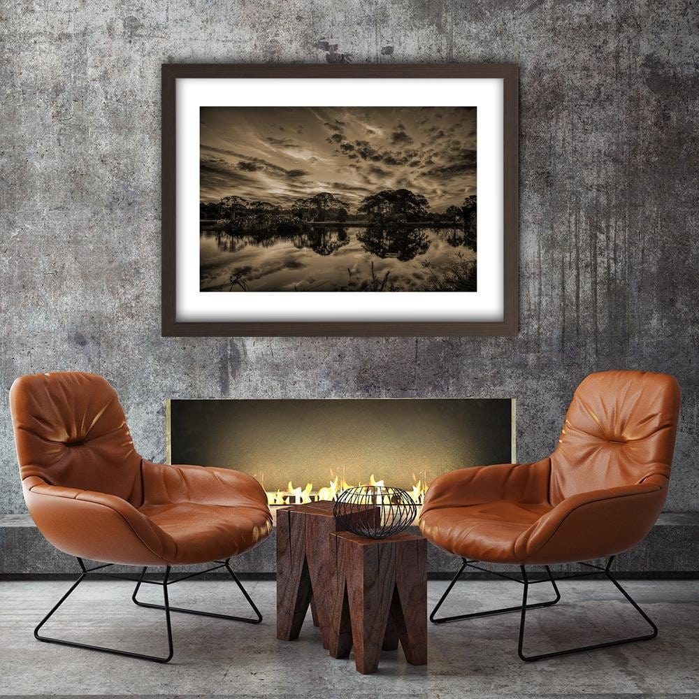 Glezna brūnā rāmī - Clouds Over The Lake 1  Home Trends DECO