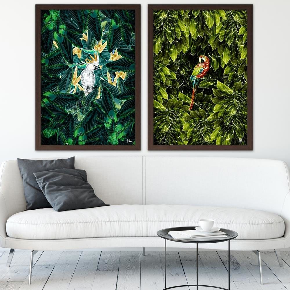 Glezna brūnā rāmī - Cockatoo Image Tropical Green  Home Trends DECO