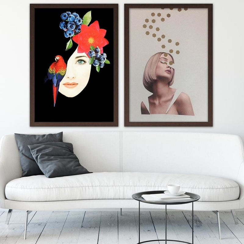 Glezna brūnā rāmī - Collage Woman Portrait Image Beige  Home Trends DECO