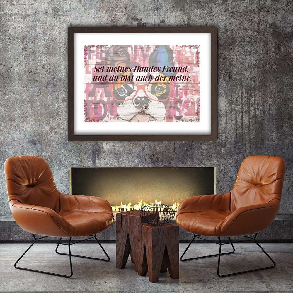 Glezna brūnā rāmī - Colored Dog With Glasses  Home Trends DECO