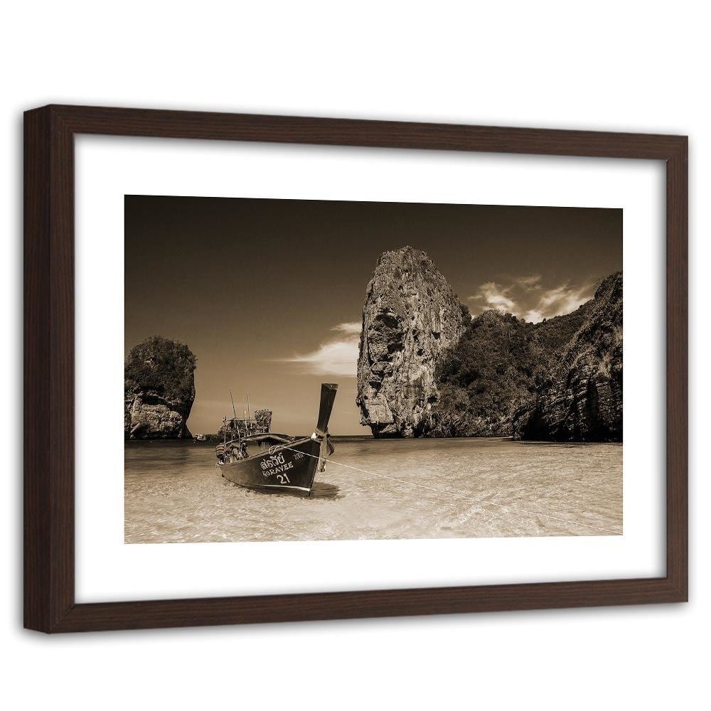 Glezna brūnā rāmī - Colorful Boat On The Sea Shore 1  Home Trends DECO